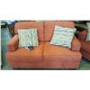 Image 2 : NEW ASHLEY SIGNATURE DESIGN CONTEMPORARY ORANGE SOFA AND LOVESEAT, WITH THROW PILLOWS, RETAIL $2499