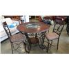 Image 1 : NEW ASHLEY SIGNATURE DESIGN ROUND COUNTER HEIGHT MAHOGANY WITH GLASS DINING TABLE, AND 4 ULPHOSTERED