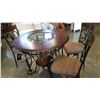 Image 2 : NEW ASHLEY SIGNATURE DESIGN ROUND COUNTER HEIGHT MAHOGANY WITH GLASS DINING TABLE, AND 4 ULPHOSTERED