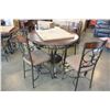 Image 3 : NEW ASHLEY SIGNATURE DESIGN ROUND COUNTER HEIGHT MAHOGANY WITH GLASS DINING TABLE, AND 4 ULPHOSTERED