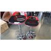 Image 1 : NEW PAIR OF MODERN BLACK/RED WITH CHROME BASE ADJUSTABLE HEIGHT BARSTOOLS, RETAIL $280 PAIR