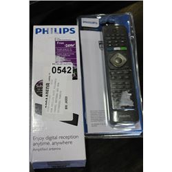 NEW PHILIPS HDTV FOLDABLE TRAVEL ANTENNA AND NEW UNIVERSAL REMOTE