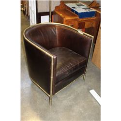 METAL FRAMED LEATHER BUCKET CHAIR