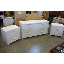 WHITE 6 DRAWER DRESSER AND 2 NIGHT STANDS