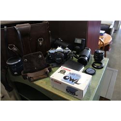 MINOLTA XG7 CAMERA 28MM 45MM AND 55MM LENSES AND CASES, KENKO 1,2,3,49 MM CLOSE UP FILTERS WITH SATC