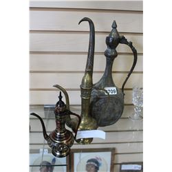 3 BRASS TEAPOTS