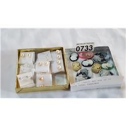 BOX OF CAMEOS AND BOX OF 10 PAIR PEARL EARRINGS