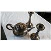 Image 1 : SILVER PLATE, ETCHED TEAPOT, AND LOT OF CANDLE STANDS