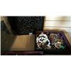 Image 2 : 4 TIER DECORATIVE JEWELRY BOX WITH LID AND CONTENTS