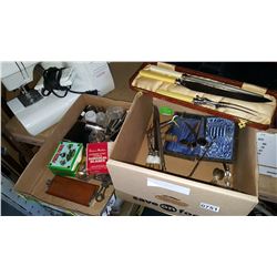 TWO BOXES OF ENGRAVED CUTLERY AND OTHER COLLECTIBLES