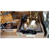 Image 2 : TEO BOXES OF COLLECTIBLES STONE FIGURES BLACK PANTHER AND SEWING BASKET