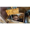 Image 3 : TEO BOXES OF COLLECTIBLES STONE FIGURES BLACK PANTHER AND SEWING BASKET
