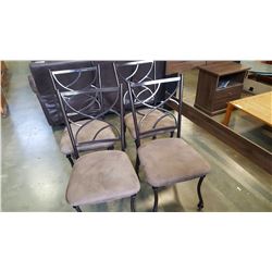 AS NEW FLOOR MODEL ASHLEY SET OF 4 BLACK IRON AND BROWN MICROFIBRE SEAT DINING CHAIRS