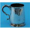 Image 1 : An 18th century silver pint mug, with engraved motto and scroll handle, marks worn, dented, 4.25i...