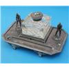 Image 1 : A Walker and Hall octagonal plated desk stand of golfing interest, the cut glass cube inkwell fla...