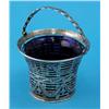Image 1 : A George III pierced silver sugar basket and blue glass liner, with openwork handle and decorated...