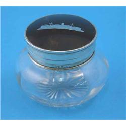 A George V silver and tortoiseshell toilet jar of nautical interest, the lid applied with an imag...