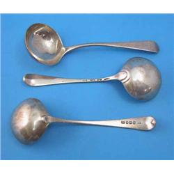 A pair of George III Old English pattern silver sauce ladles, maker possibly Thomas Doxsey, Londo...