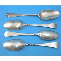 A pair of George II Old English Pattern silver table spoons, maker HS London 1746 and two similar...