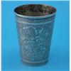 Image 1 : A Persian white metal beaker, engraved with panels of birds and figures within a foliate border,...