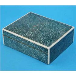 An Asprey shagreen and ivory banded cigarette box, 4.75ins...
