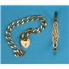 Image 1 : A 9ct. gold flattened curb link bracelet, with padlock clasp and a gold bangle with 'knot' front,...