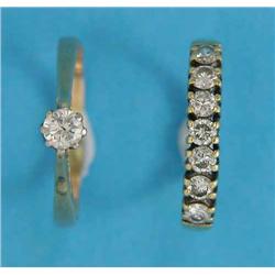 An 18ct gold 7-stone diamond half eternity ring, and an 18ct gold solitaire diamond ring...