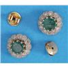 Image 1 : A pair of gold, emerald and diamond circular cluster earrings, each with a claw-set emerald in a...