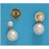 Image 1 : A pair of cultured pearl earrings, each with a round pearl suspended on a smaller pearl...