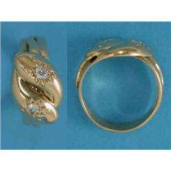 A gentleman's 18ct gold double snake ring, gypsy set with 2 diamonds...