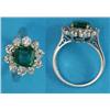 Image 1 : An emerald and diamond ring, claw-set in 18ct white gold with a square-cut emerald bordered by 10...