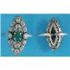 Image 1 : A platinum, emerald and diamond marquise shaped cluster ring, set with a central square emerald a...