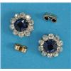 Image 1 : A pair of sapphire and diamond cluster earrings, each claw-set with a cushion shaped cornflower b...
