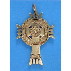 A bloomed gold pendant Greek cross, with bead and wirework decoration...