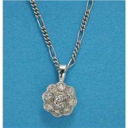 An 18ct white gold diamond set flowerhead pendant, on a 9ct white gold fancy link chain...