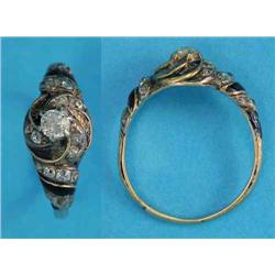 An early Victorian diamond set gold and blue enamel ring...