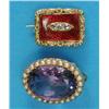 Image 1 : A William IV gold and red enamel rectangular memorial brooch, set 3 old cut diamonds, the back in...