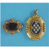 Image 1 : A Victorian gilt metal and blue enamel locket, set split pearls and a Victorian gold brooch set w...