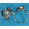 Image 1 : An 18ct gold cross-over ring, set with a cultured pearl flanked by 2 diamonds, the shoulders set...