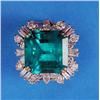 Image 1 : An important emerald and diamond ring, the square-cut emerald within a shaped border of marquise,...