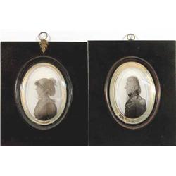 Arthur Lea of Portsmouth (1768-1828) two reverse painted glass silhouettes, A Naval officer and a...