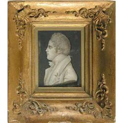 Jacob Spornberg (1768-1840) watercolour on ivory en grisaille, Portrait of a young man, to sinist...