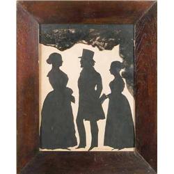 Edward Haines (fl.1820's-c.1896) cut paper silhouette, Gentleman and two ladies, signed and dated...