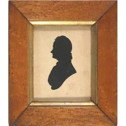 Victorian School painted silhouette, Profile of a gentleman, 4 x 3 ins. Maple framed....