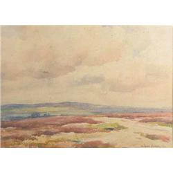 Owen Bowen (1873-1967) watercolour, Open landscape, signed and dated '28, 13 x 18 ins....