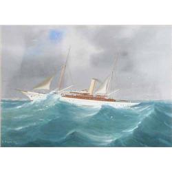 G. D'Esposito gouache, Steam yacht off the coast, signed and dated 1899, 13 x 18.25 ins....