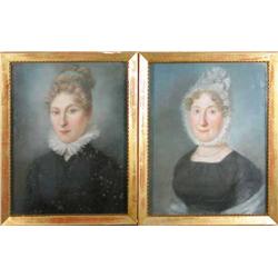 Late 18th C. English School pair of pastels, Portraits of a mother and daughter, 14 x 11 ins....