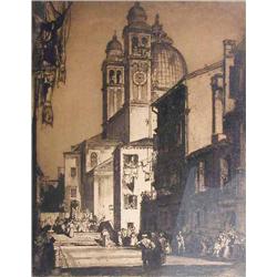 Sir Frank Brangwyn (1867-1956) etching, 'Santa Maria from the Street, Venice', signed in pencil,...