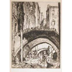 Sir Frank Brangwyn (1867-1956) unframed etching, 'Venetian Bridge', signed in pencil, 8 x 6 ins....