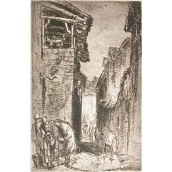 Sir Frank Brangwyn (1867-1956) unframed etching, 'Street, St Cerque No.2', F.A.S 198, signed in p...